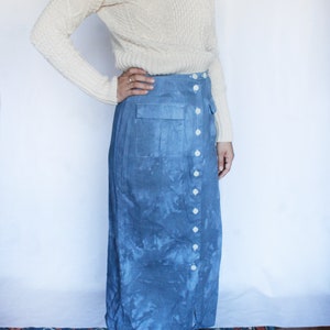 Vintage High Waisted Linen Skirt / Button up Skirt / Woven / Linen and Cotton / Tie Dye Skirt S image 6