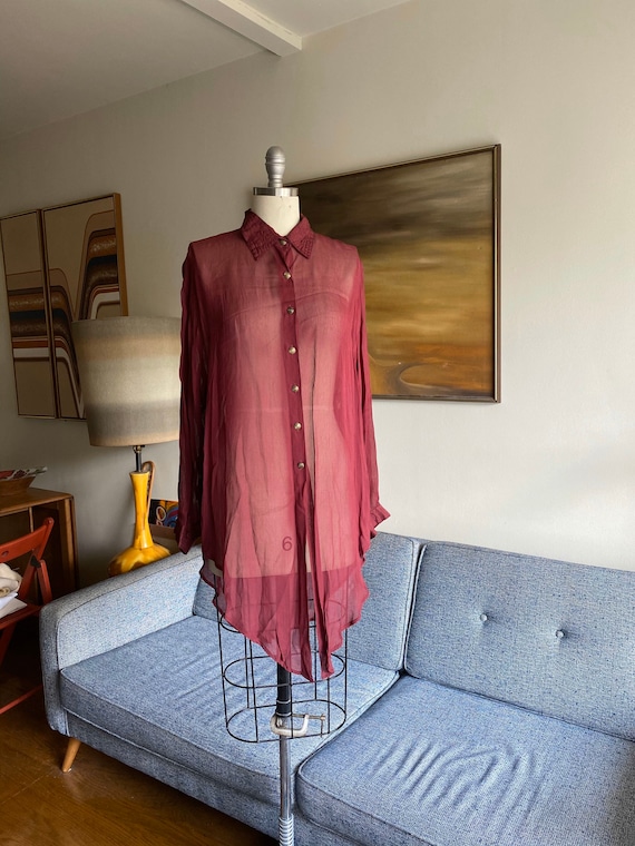 Vintage Sheer Oversized Blouse / Viscose Tunic / M