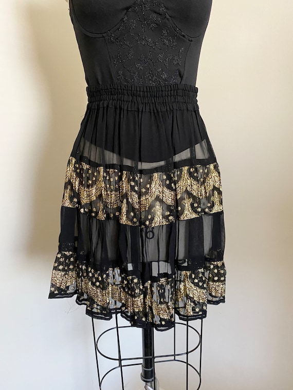 Vintage Sheer Skirt, Black and Gold, High Waisted… - image 1