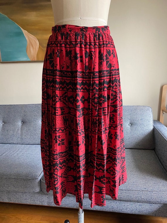 Vintage Red Silk Pleated Skirt, 80's Silk Skirt, … - image 5