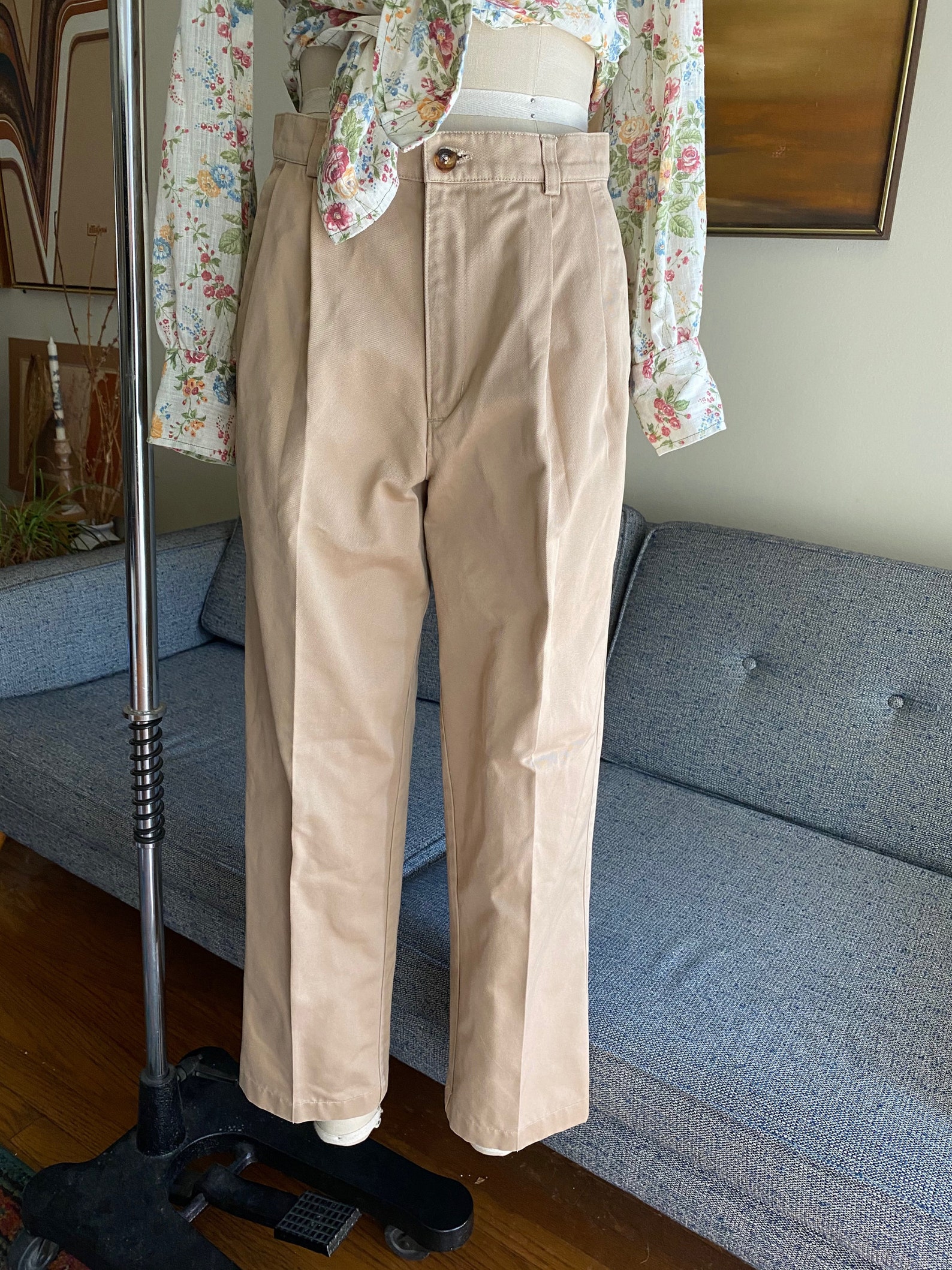 Vintage High Waisted Pleated Khaki Pants Minimalist Style Etsy
