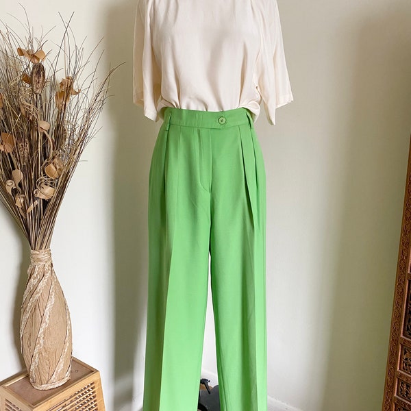 Vintage Escada Trousers, Electric Green, High Waisted, 26" Exact Waist