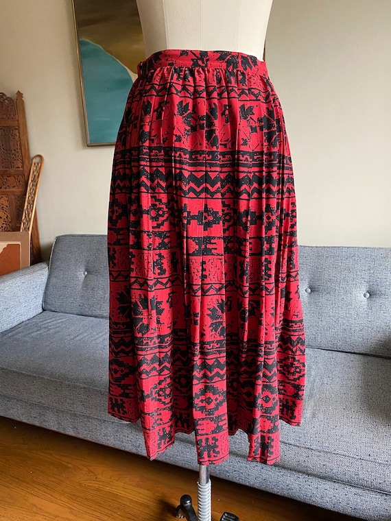 Vintage Red Silk Pleated Skirt, 80's Silk Skirt, … - image 2