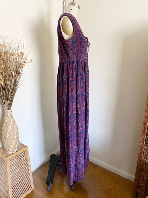 70's Vintage Block Printed Cotton Dress, Maxi Dre… - image 5