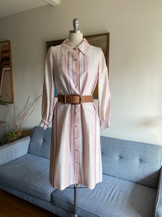 Vintage Raw Silk Shirt Dress, Silk Duster, Pink St