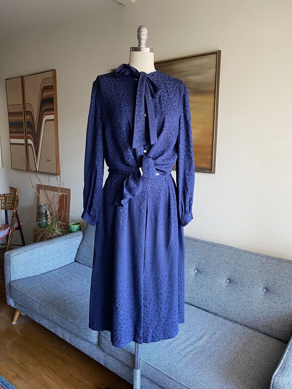 Vintage 80's Silk Skirt Set, Two Piece Set, Navy,