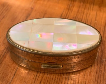 Vintage Max Factor Lipstick Compact Mother Of Pearl Brass