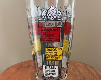 Vintage Hazel Atlas Cocktail Shaker: Paris Bar Glass, Drink Recipes (No Top)