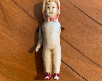 Miniature Bisque Baby Doll 2" Penny Doll With Articulating Arm