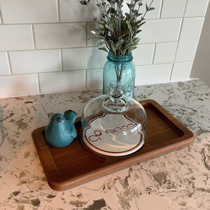 Vintage Teak Cheese Board With Glass Dome Lid Charcuterie Board