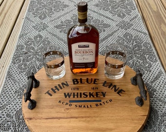 Thin Blue Line Police Whiskey Serving Tray-Gift For Police Officer