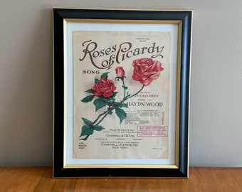 Antique 1916 Roses of Picardy Framed Sheet Music