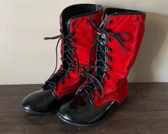Vintage Children's Red Velvet Boots Equestrian Style Boots