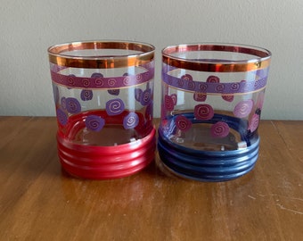 Vintage Retro Lowball Glasses Barware Glass Set Of 2