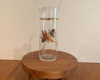 Vintage Hazel Atlas Martini Glass Pitcher And Stirrer Pheasant Gold Pattern