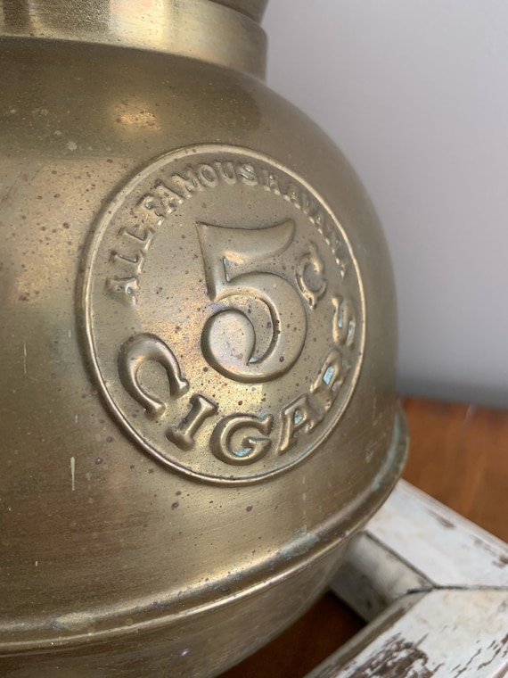 Brass Cigars Spittoon All Famous Cigars 5 Cents Tobacciana Man