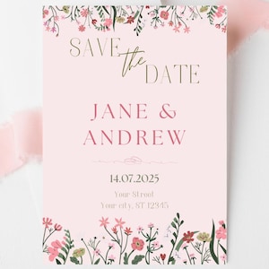 Florale Save the Date Karte – Romantisch & Elegant – Hochzeitseinladung Vorlage zum Download – Digital Printable
