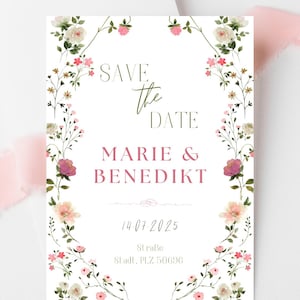 Save the Date Karte Hochzeit – Florales Design, Romantisch & Elegant – Personalisierbar – PDF Download
