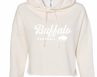 Buffalo Football Cropped Hoodie • Cream Retro Style Sweatshirt • Women’s Game Day Hoodie • Buffalo Fan Top