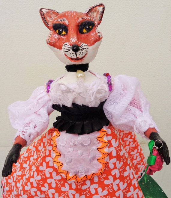 Fox Folk Art Doll Handmade . Fox lovers .Lisa Patrikeyevna. Fairy-tale.One of a kind.