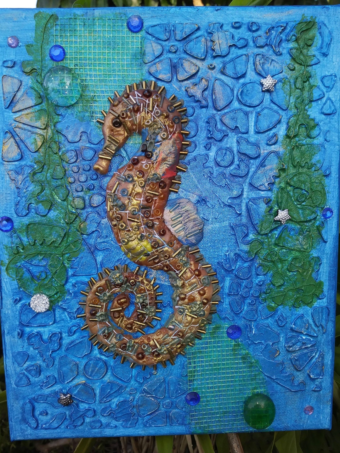Seahorse.mixed Media on Canvas .handmade. Canvas Art. Coastal Etsy