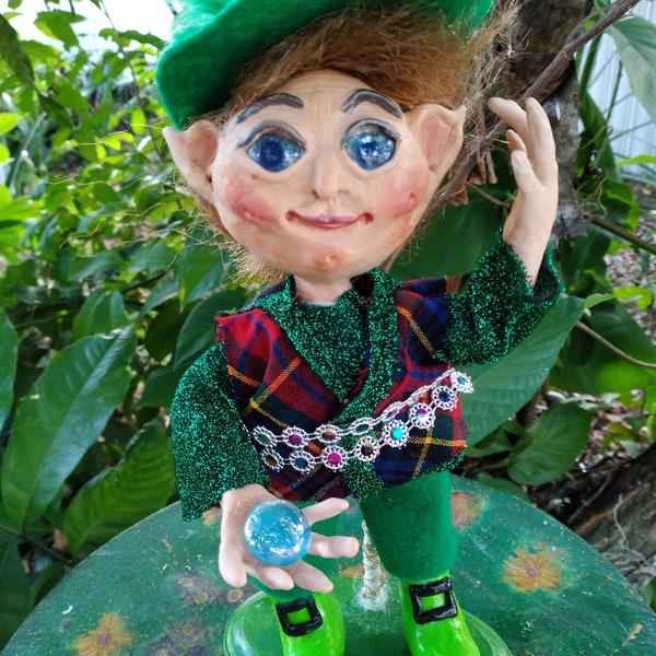 St. Patrick's Day , Leprechaun Art doll . Irish decoration. Polymer clay .Elf Doll. Troll.