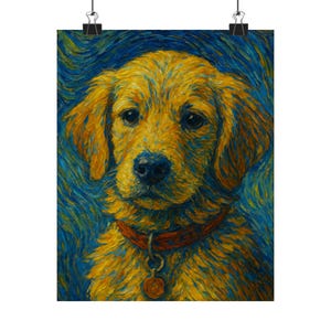 Poster verticale opaco con ritratto di cucciolo in stile Vincent Van Gogh, regalo per amanti dei cani, stampa artistica, arredamento per la casa, decorazione da parete, decorazione per la cameretta dei bambini