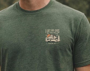 Psalm 121 Minimal Shirt | I Lift My Eyes Christian Tee | Minimal Mountain Faith Shirt
