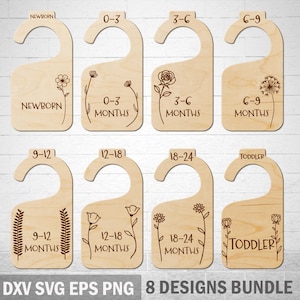 Lot de séparateurs de penderie pour bébé, fleurs, séparateurs de penderie pour bébé à découper au laser, cintres pour nouveau-né, fichiers découpés au laser, fichiers SVG et DXF Glowforge