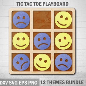 Tic Tac Toe Board Game, 12 Themes Bundle, Laser Cutting Template, Laser Cut Files, Glowforge, SVG Design, Woodem Playboard, Wooden Game Svg