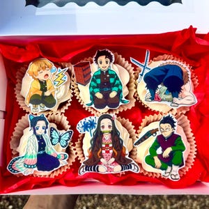 Demon Slayer Cupcake Topper – Edible Anime Characters – Tanjiro, Nezuko, Inosuke, Zenitsu – Icing Sheet Edible - Kawaii Birthday Kids Party