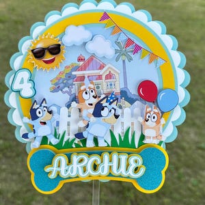 Personalized Bluey Cake Topper | Bluey Party Decorations | Boy or Girl Birthday Topper | Bluey Theme Party