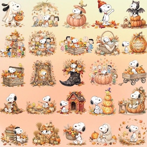 130 + Snoopy Autumn Watercolor Bundle PNG, Peanuts Fall Graphics, Charlie Brown Harvest Clipart, Fall Season PNG Download