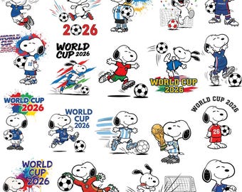 Snoopy World Cup 2026 PNG Bundle, Soccer Dog Clipart, Football Cartoon Designs, Sublimation PNG, Cricut Printable