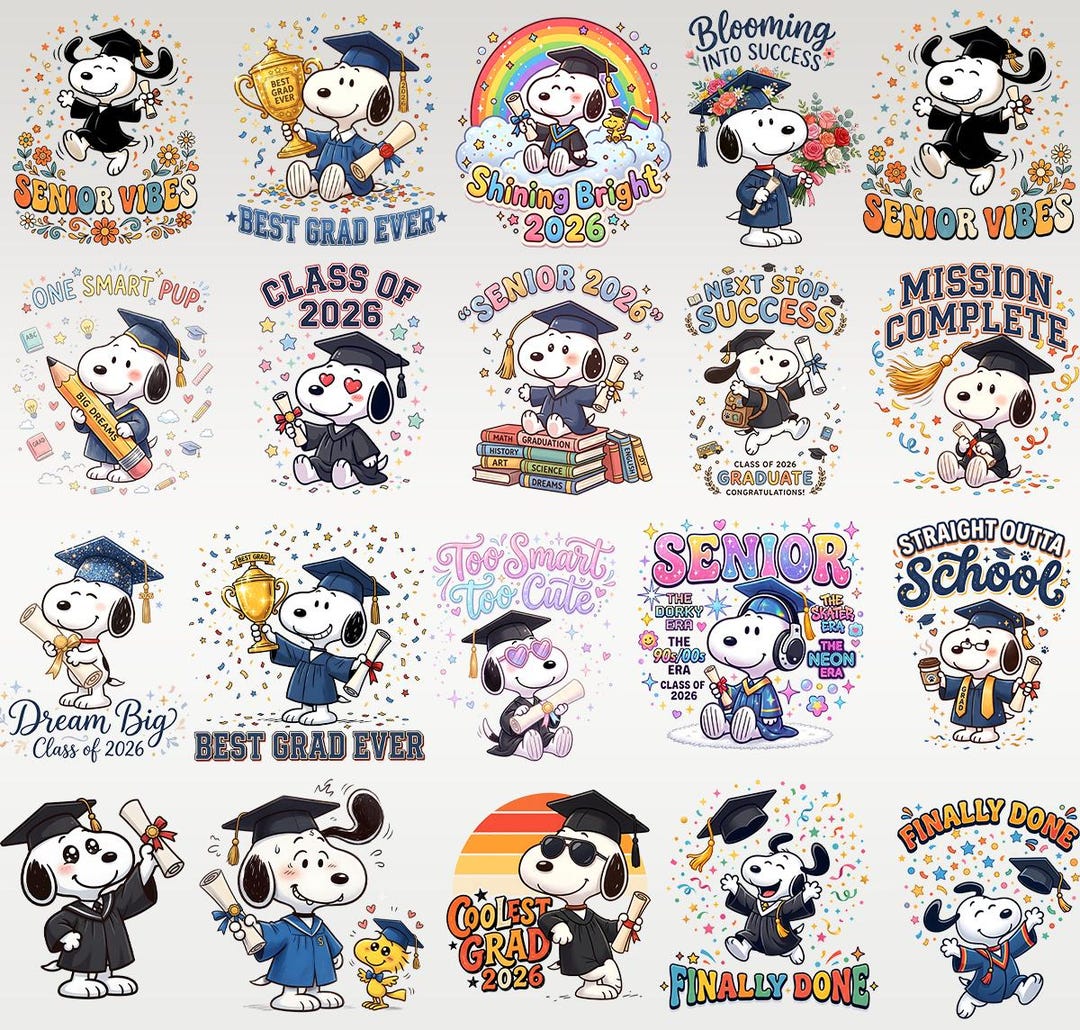 Snoopy Graduation PNG Bundle 2026, Senior Vibes SVG Files, Class of ...