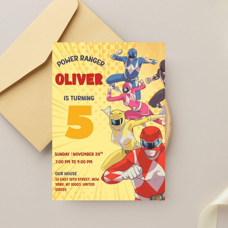 Editable Power Rangers Birthday Party Invitation Template (5x7) Digital ...