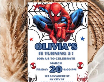 Plantilla editable de invitación de cumpleaños de Spiderman: Fiesta infantil (5x7) (Descarga digital)