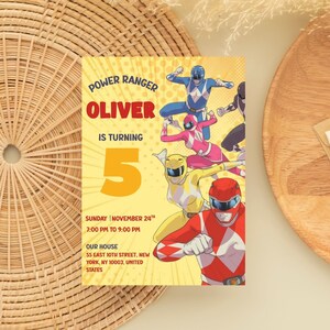 Editable Power Rangers Birthday Party Invitation Template (5x7) Digital ...