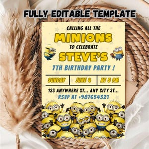 Bearbeitbare Minion Geburtstagseinladungsvorlage / Bearbeitbare Kinder Minions Geburtstagseinladungsvorlage / Bearbeitbare Kinder Minions zum Geburtstag