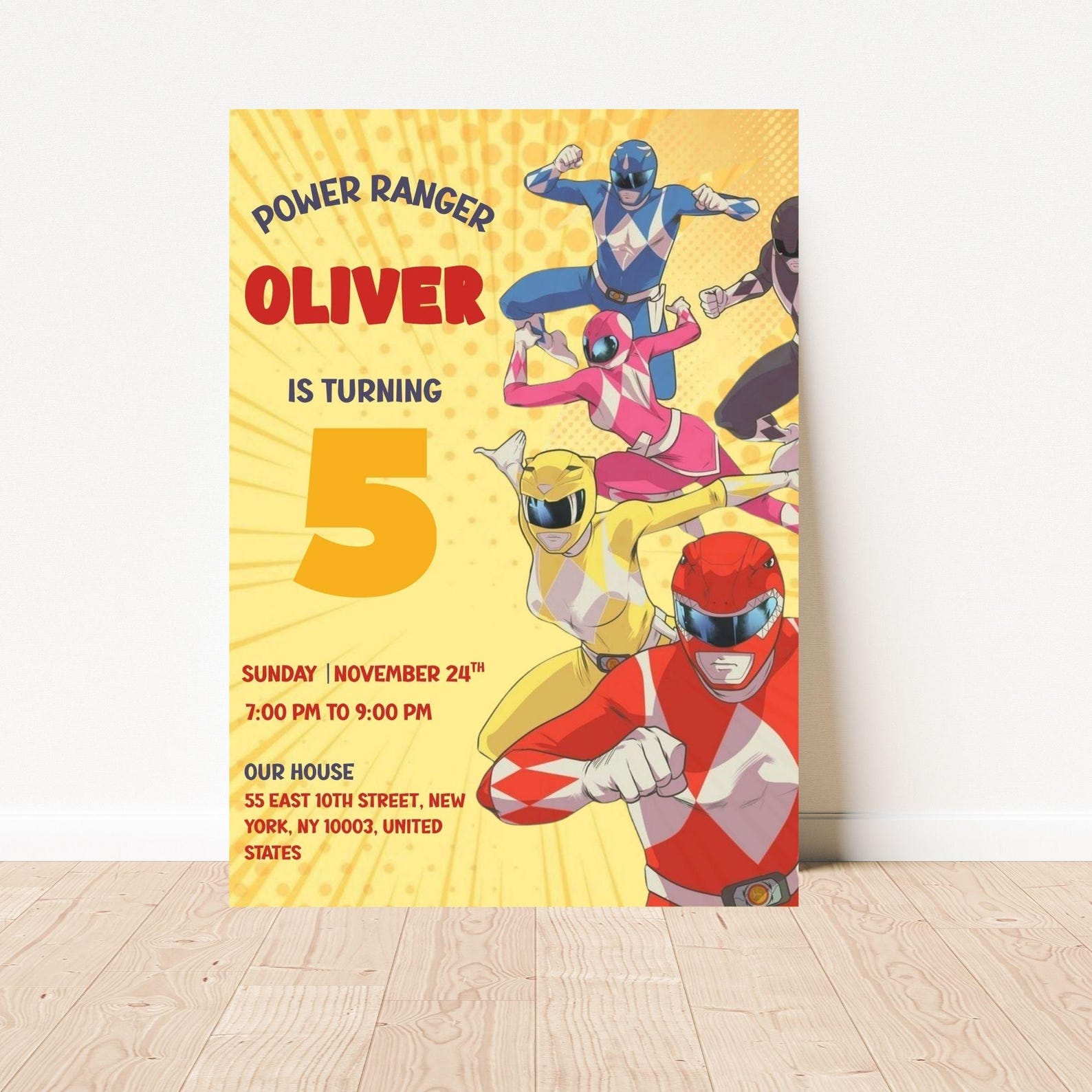 Editable Power Rangers Birthday Party Invitation Template (5x7) Digital ...