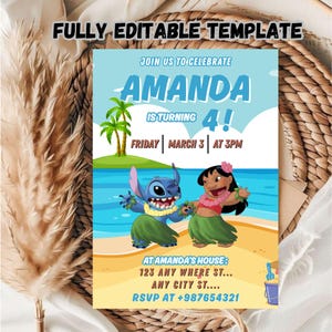 Editable Stitch Birthday Invitation Template / Kids Favorite Stitch Birthday Party Invitation Template / Editable Stitch Birthday Party