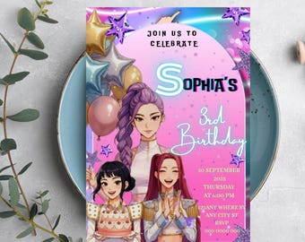 Kpop Birthday Invitation - Editable Canva Template (Digital Download)