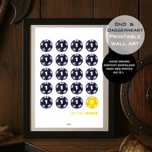 With Hope | Hand-Drawn Daggerheart and DnD D20 Dice Print | Printable TTRPG Poster for Players and DMs | Digital RPG Art (Multiple Sizes)