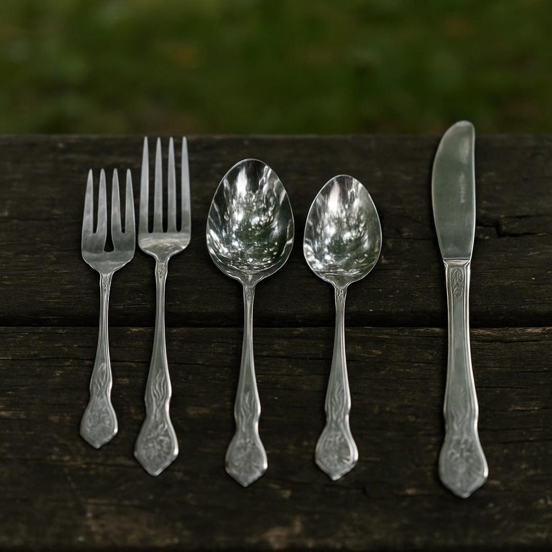 Vintage Stainless Steel Flatware Set for 6 | Japan Spring Flower ...