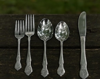 Vintage Stainless Steel Flatware Set for 6 | Japan Spring Flower Pattern, 36-Piece National Stainless Silverware, Mid Century Floral Dining