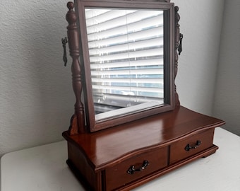 Vintage Wooden Dresser Valet – Tilting Mirror, Organizer Tray