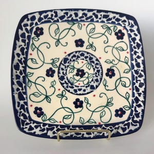 Spanish Tapas Plate: Handmade Del Rio Salado Ceramic Pottery, Floral Blue & White, 8.5&quot;