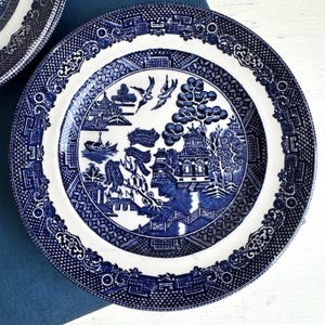 Vintage Johnson Bros Willow Blue Dessert Plates (Set of 4) - English Ironstone Transferware