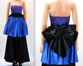 Vintage 80s Prom Dress Size Small Blue and Black Vintage 80s Party Dress Strapless Evening Gown Pageant Dress Size XS Small by Gunne Sax