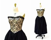 Vintage 80s Prom Dress Strapless Black Lace Sequin Crinoline Dress Size XS Small 80s does 50s Black Party Bridesmaid Dress Gunne Sax